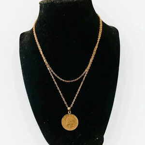 Genuine Vintage Italy coin pendant gold layered necklace